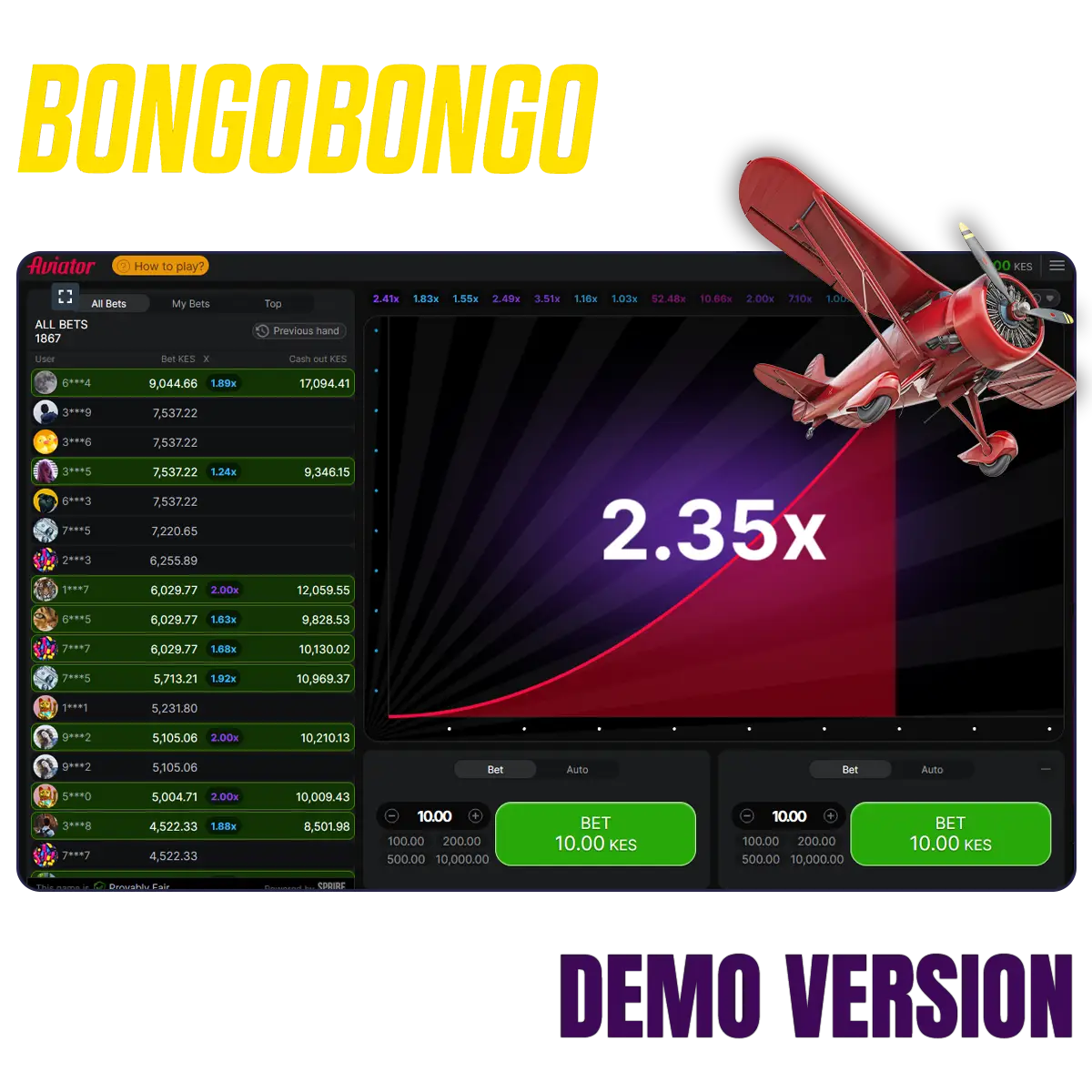 BongoBongo Demo version of the crash game Aviator